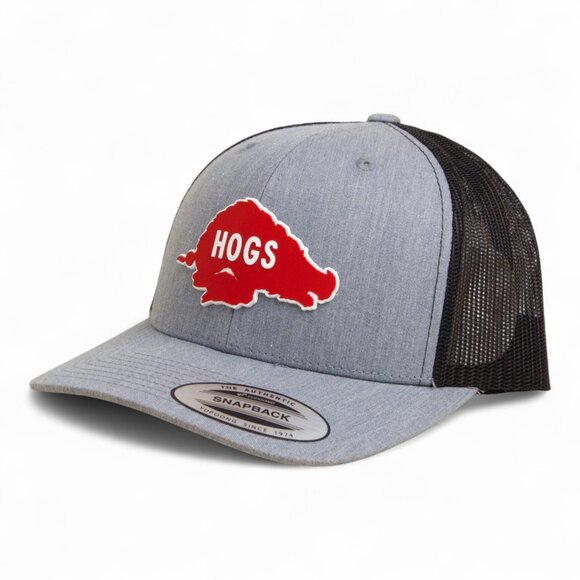 Arkansas Razorbacks Retro HOGS Red YP Snapback Hat- Heather Grey/ Black - Picture 1 of 3